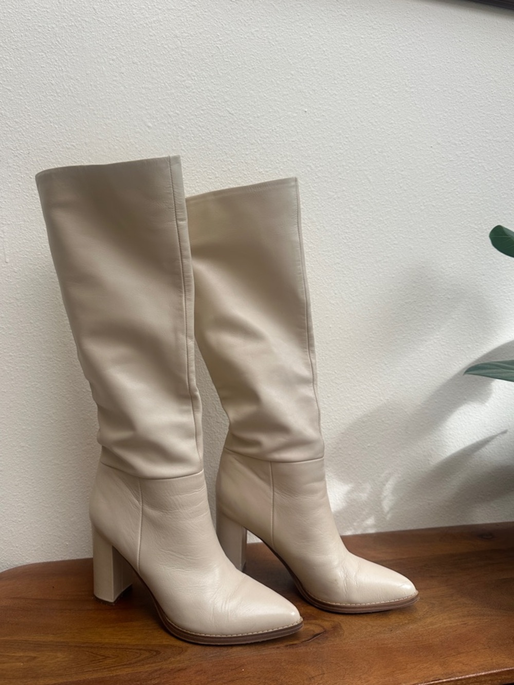 Nine West Cream Knee-High Leather Boots